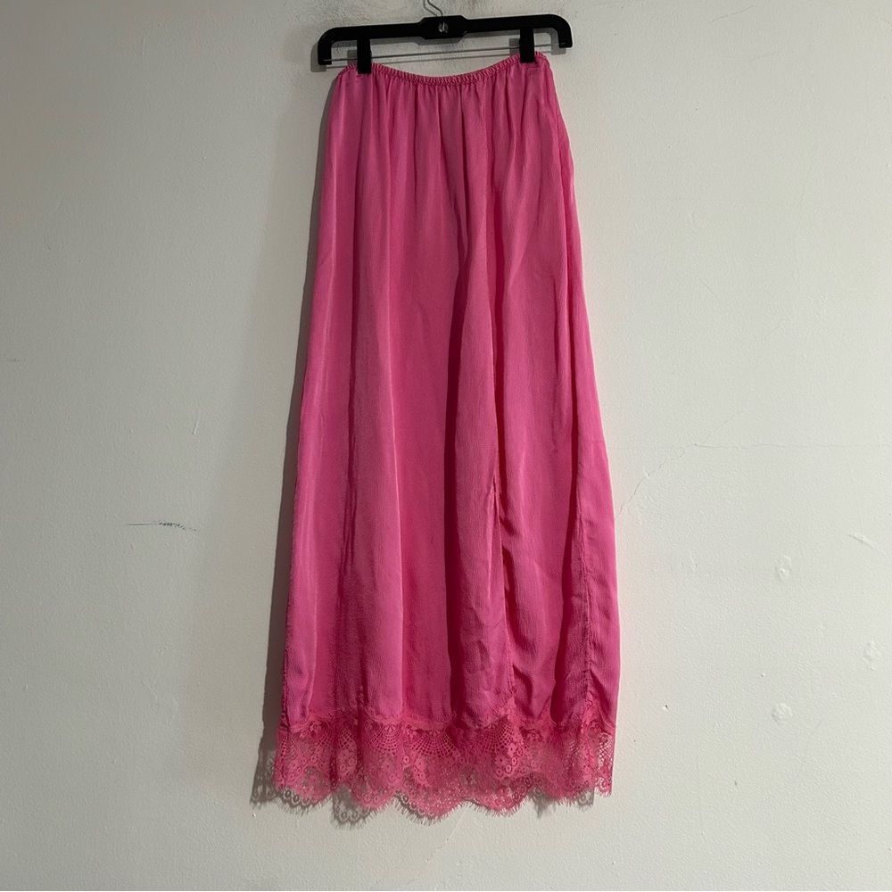 Aerie Hot Pink Satin Slip Midi Skirt Lace Small Feminine Soft Girl Glam